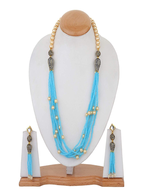 Runjhun women turquoise blue beaded layered necklace set for womens 2