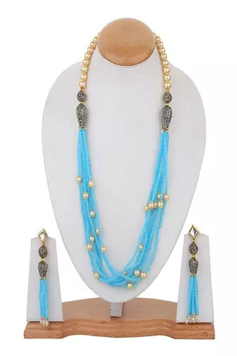 Runjhun women turquoise blue beaded layered necklace set for womens
