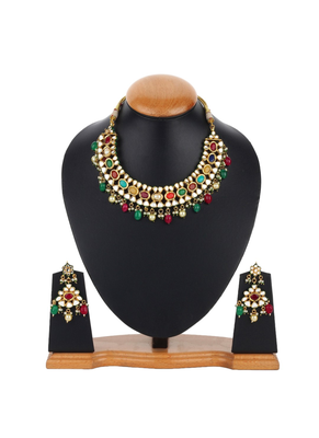 Runjhun multicolor kundan work necklace set with earring 3