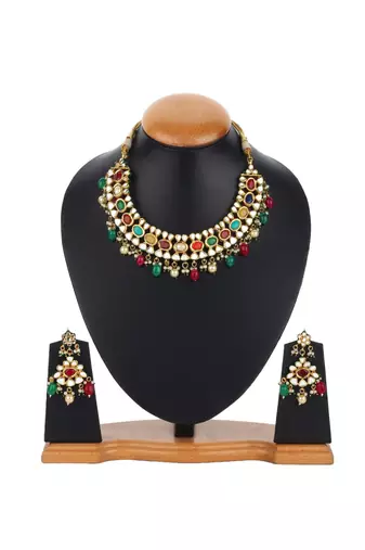 Runjhun multicolor kundan work necklace set with earring