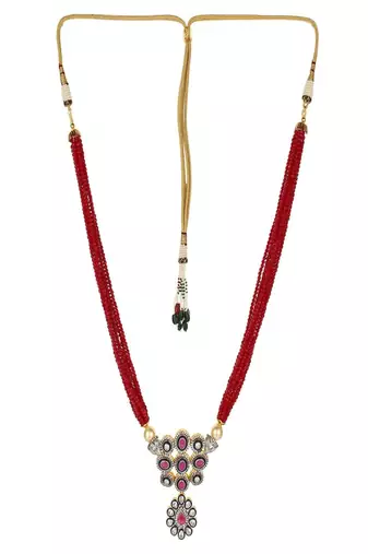 Runjhun women red & pink beaded layered necklace set for womens