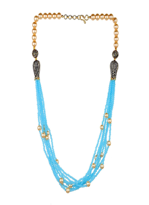 Runjhun women turquoise blue beaded layered necklace set for womens 3