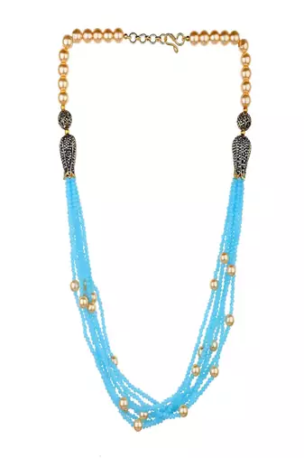Runjhun women turquoise blue beaded layered necklace set for womens