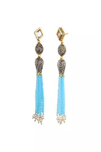 Runjhun women turquoise blue beaded layered necklace set for womens