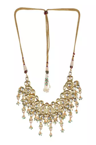 Runjhun indian kundan choker necklace earrings peach jewellery set
