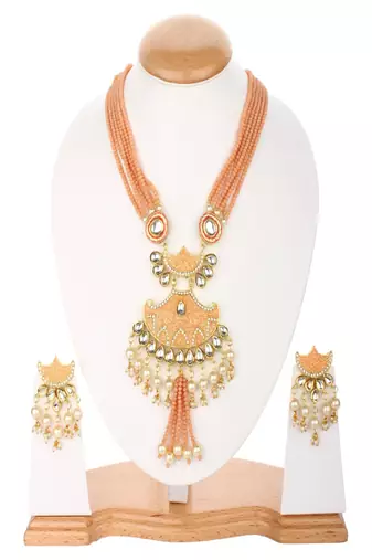 Runjhun ethnic kundan studded necklace & earrings set for women