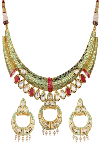 Runjhun kundan golden semi precious stones designer elegant necklace & earrings set
