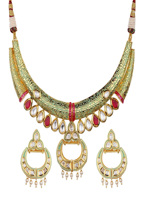 Runjhun kundan golden semi precious stones designer elegant necklace & earrings set 2
