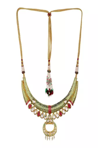 Runjhun kundan golden semi precious stones designer elegant necklace & earrings set