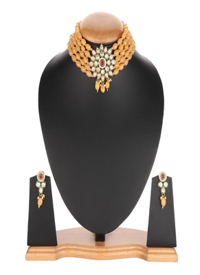 Runjhun delightful gold plated wedding jewellery kundan choker necklace set for women 2