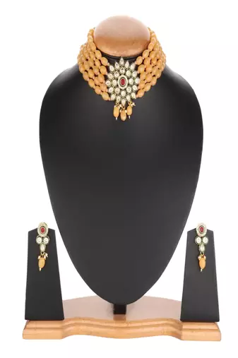 Runjhun delightful gold plated wedding jewellery kundan choker necklace set for women