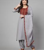 Grey rayon kurta pant set with dupatta
