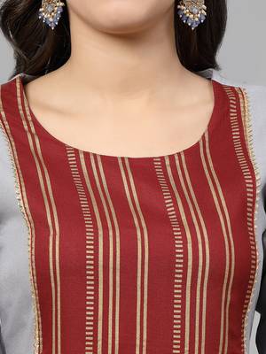 Grey rayon kurta pant set with dupatta 4