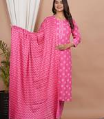 Pink rayon kurta pant set with dupatta set.
