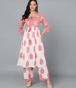 White cotton gown kurti palazzo set for women