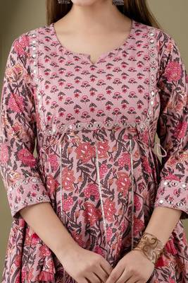 Pink cotton anarkali kurta pant set for women 4