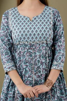 Blue cotton anarkali kurta pant set for women 4
