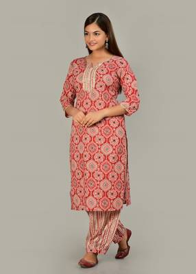 Red rayon straight kurta pant set for women 1