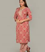 Red rayon straight kurta pant set for women