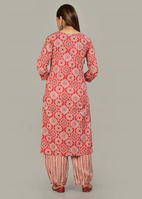 Red rayon straight kurta pant set for women 2