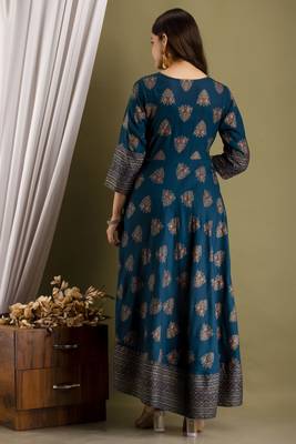 Teal blue anarkali kurta with dupatta for women 3