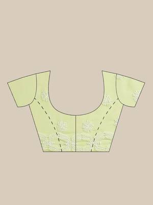 Green Hand Embroidered Georgette Lucknowi Chikankari Women Saree With Blouse 5