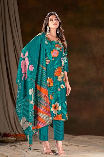 Premium muslin digital print with handwork ans sequined salwar suit
