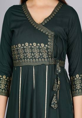 Dark green anarkali kurta dupatta set for women 2