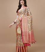 Kalamkari Printed Zari Muga Silk Blend Saree