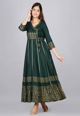 Dark green anarkali kurta dupatta set for women 3