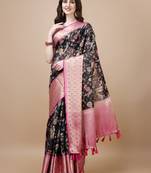 Kalamkari Printed Zari Muga Silk Blend Saree