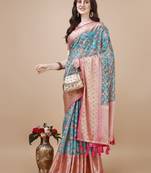 Kalamkari Printed Zari Muga Silk Blend Saree