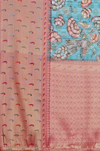Kalamkari Printed Zari Muga Silk Blend Saree
