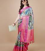 Floral Printed Zari Muga Silk Blend Saree
