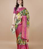 Floral Printed Zari Muga Silk Blend Saree