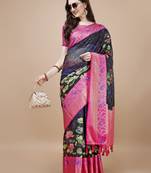 Floral Printed Zari Muga Silk Blend Saree