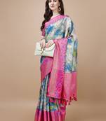 Floral Printed Zari Muga Silk Blend Saree