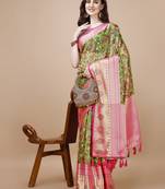 Floral Printed Zari Muga Silk Blend Saree