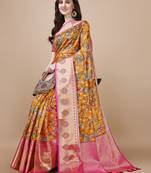 Floral Printed Zari Muga Silk Blend Saree