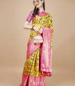 Floral Printed Zari Muga Silk Blend Saree
