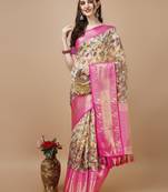Floral Printed Zari Muga Silk Blend Saree