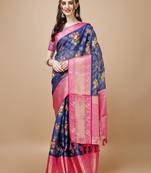 Floral Printed Zari Muga Silk Blend Saree