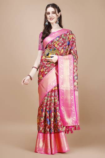 Floral Printed Zari Muga Silk Blend Saree