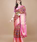 Floral Printed Zari Muga Silk Blend Saree