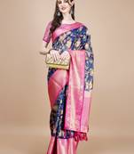 Floral Printed Zari Muga Silk Blend Saree