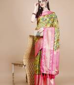 Floral Printed Zari Muga Silk Blend Saree