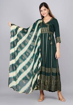 Dark green anarkali kurta dupatta set for women 1