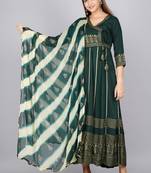 Dark green anarkali kurta dupatta set for women