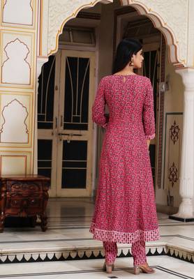 Pink cotton anarkali 3pec set for women 5