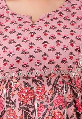 Pink cotton anarkali kurta pant set for women 5